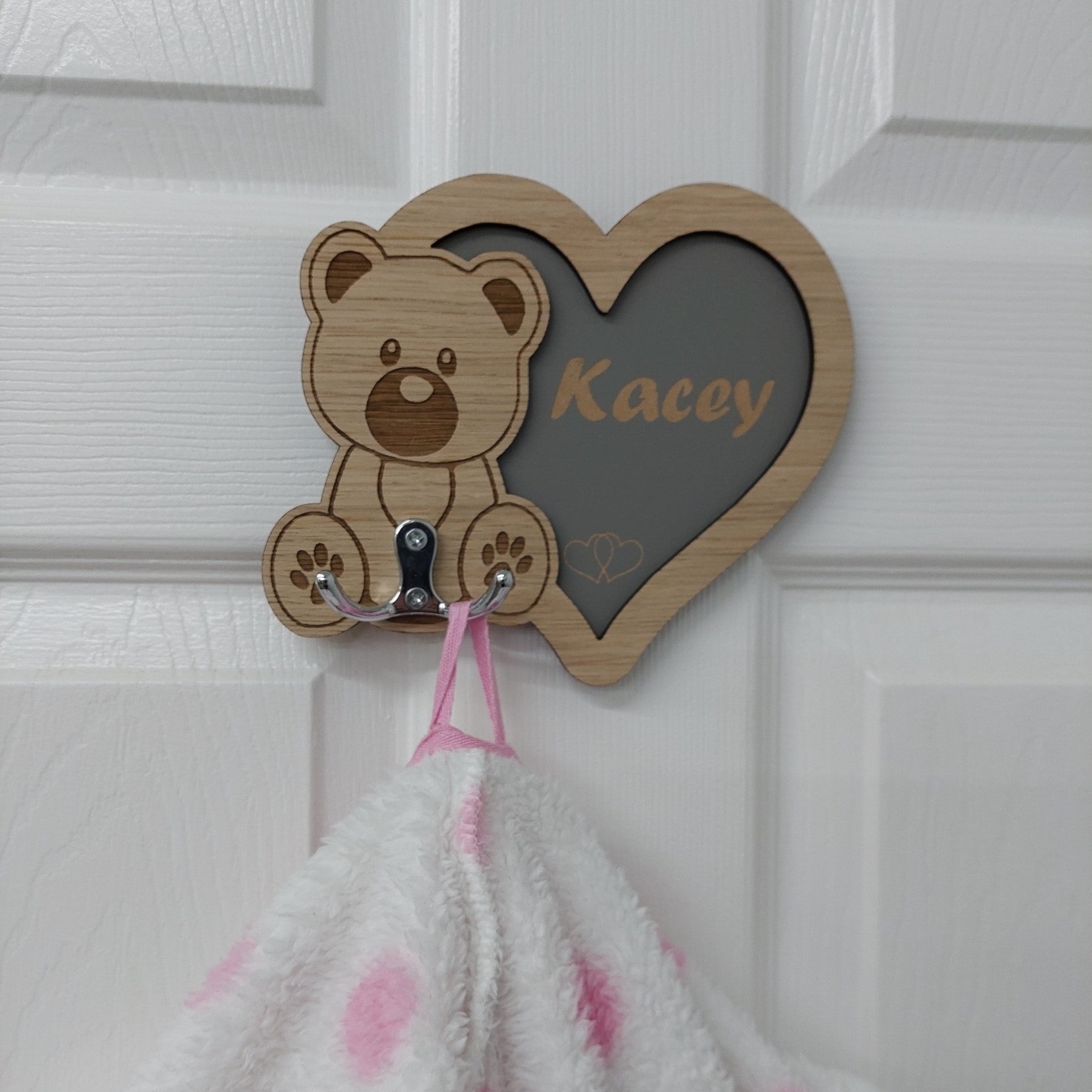 PERSONALISED Teddy children's door clothes hook , ANY NAME , wooden