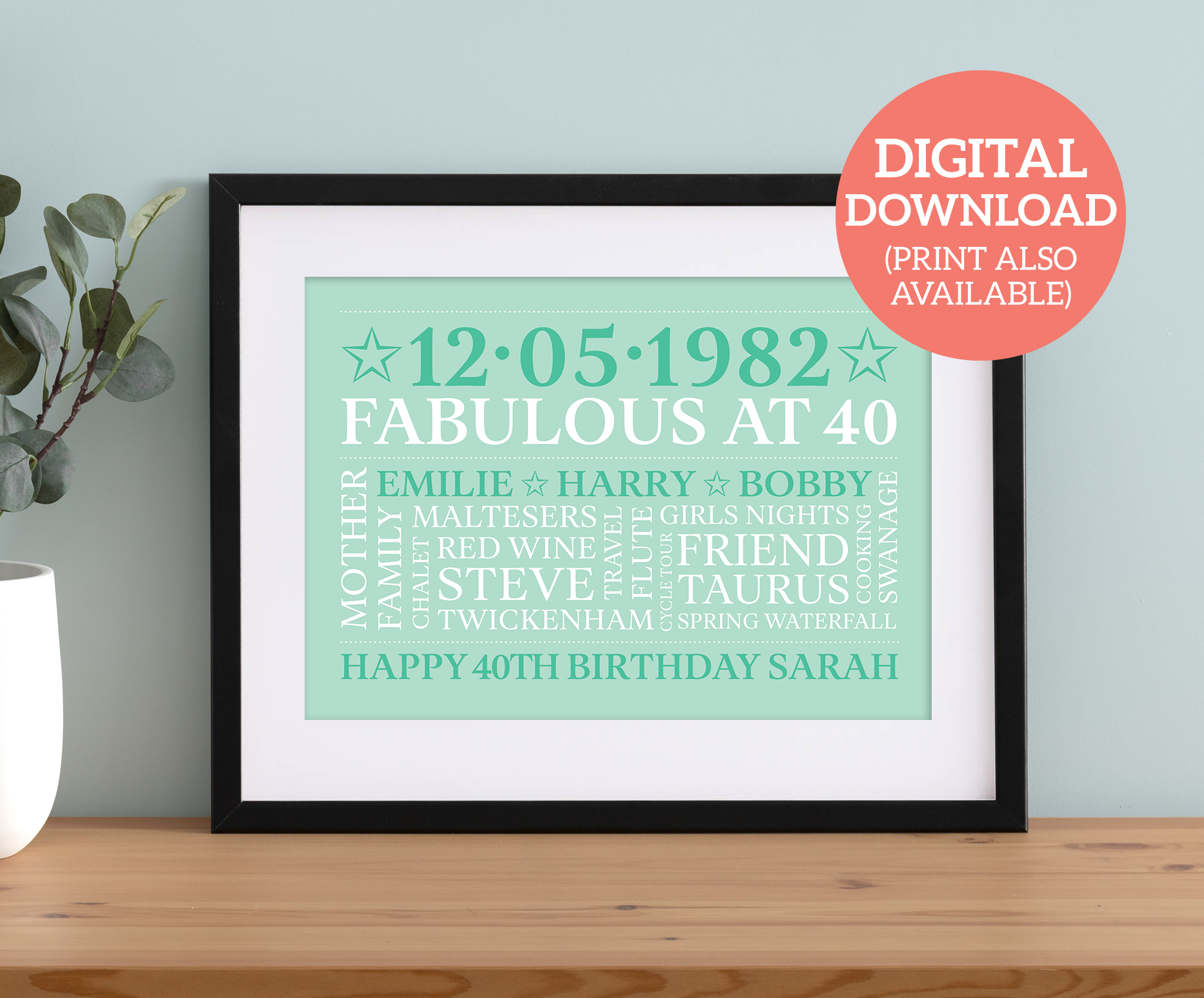 40th Birthday Personalised Word Art DOWNLOAD Buy Britain